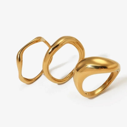 3 Pieces Modern Style Solid Color 316 Stainless Steel 16K Gold Plated White Gold Plated Gold Plated Plating Rings