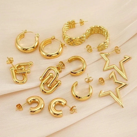 1 Pair Lady Minimalist Geometric Star Plating Titanium Steel Earrings