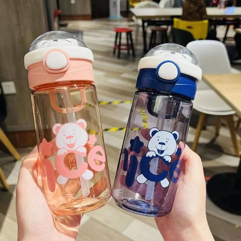 Cartoon Water Cup For Girls And Students Large Capacity Summer Sports Plastic Cup Portable Children's School Special Straw Cup