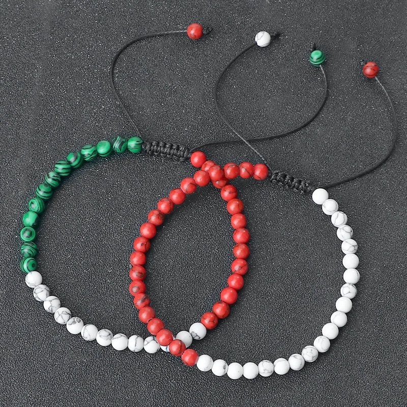 New Red Green White Black Bracelet Christmas Cute Beaded Bracelet Turquoise Beads Woven Hand Rope In Stock