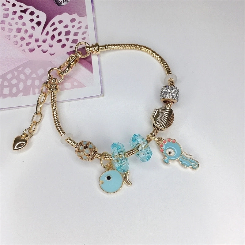 Cute Minimalist Dolphin Heart Shape Flower Stainless Steel Alloy Resin Rhinestones Bangle In Bulk