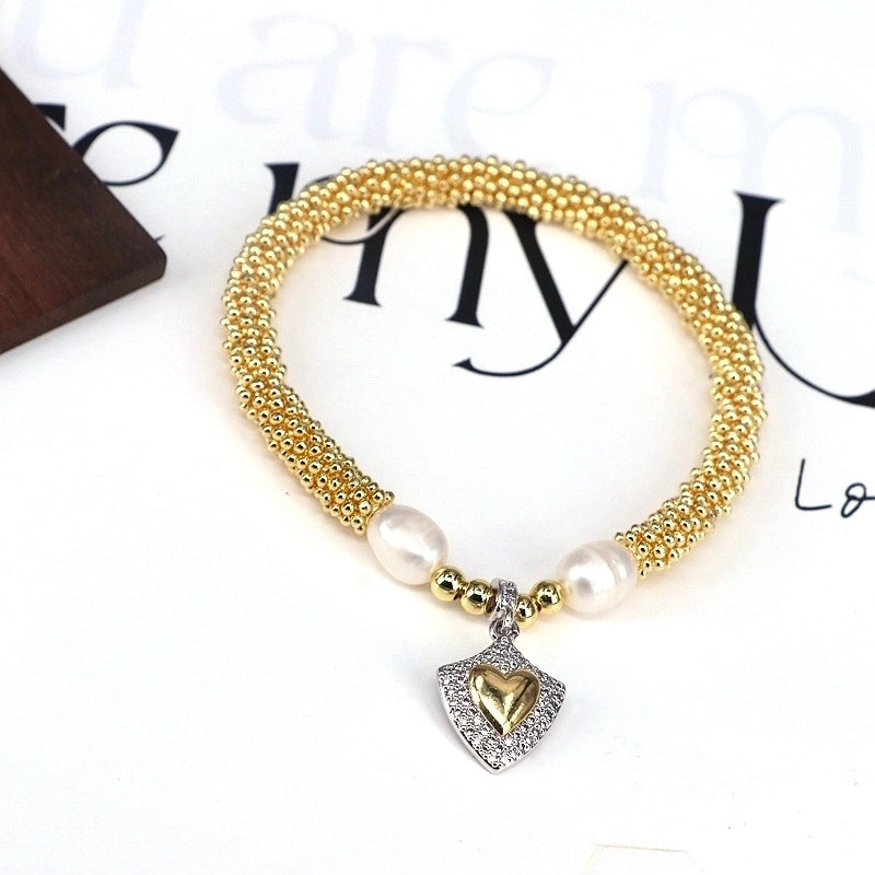 Elegant Vintage Style Star Moon Heart Shape 18K Gold Plated Zircon Artificial Pearl Copper Bracelets