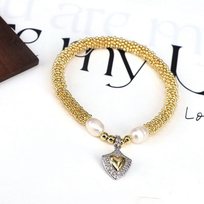 Elegant Vintage Style Star Moon Heart Shape 18K Gold Plated Zircon Artificial Pearl Copper Bracelets