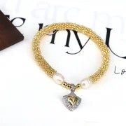 Elegant Vintage Style Star Moon Heart Shape 18K Gold Plated Zircon Artificial Pearl Copper Bracelets