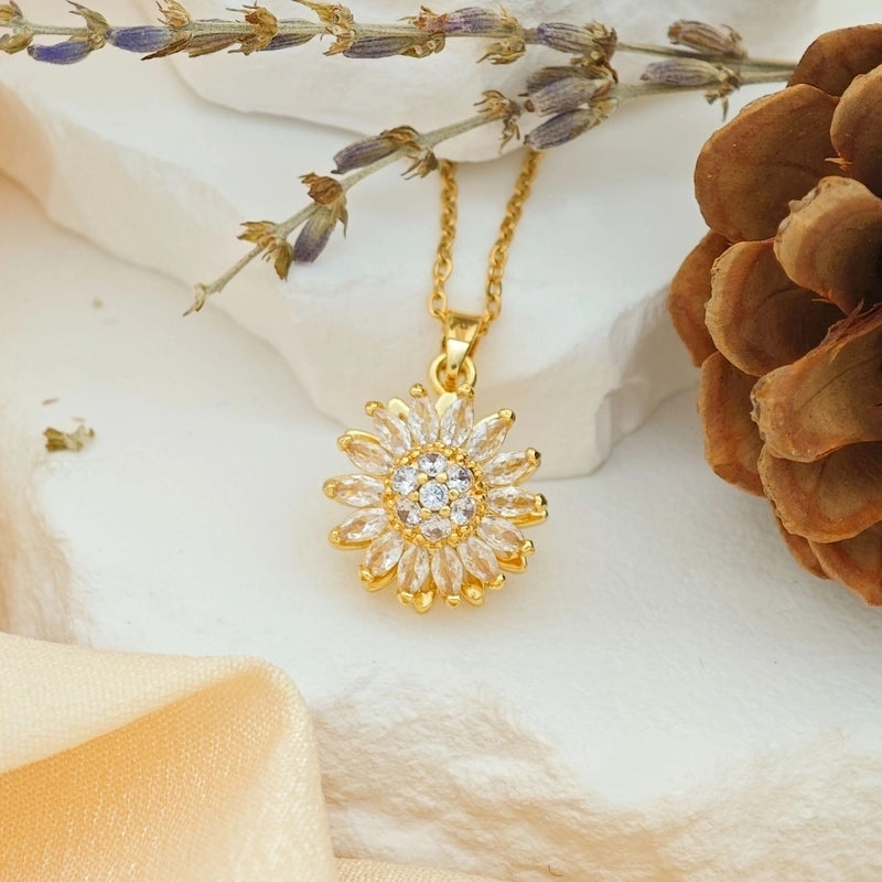 Sweet Minimalist Sun Heart Shape 304 Stainless Steel Copper Pendant Necklace Cable Chain