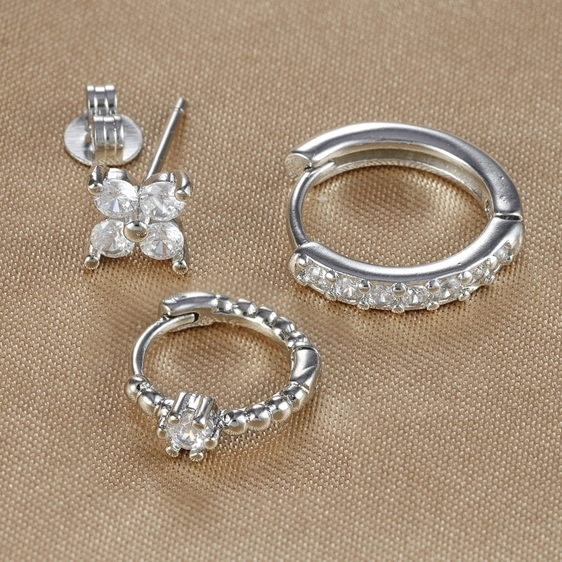 3 Pieces Set IG Style Minimalist Shiny Geometric Inlay Copper Zircon Earrings