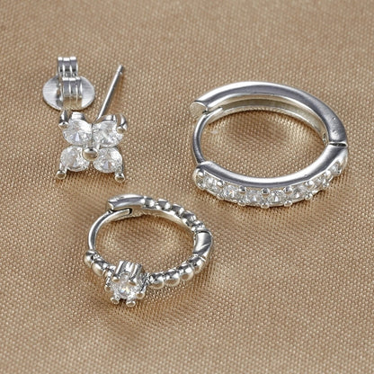 3 Pieces Set IG Style Minimalist Shiny Geometric Inlay Copper Zircon Earrings