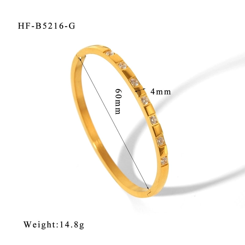 Minimalist Shiny Solid Color 316L Stainless Steel 18K Gold Plated Zircon Bangle In Bulk