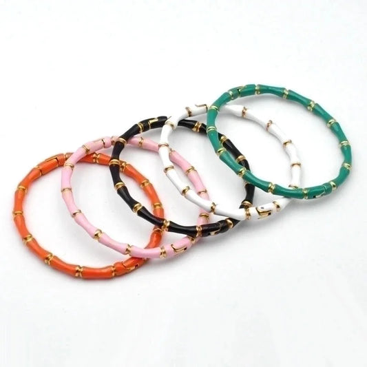 2 Pieces Elegant Vintage Style Bamboo Solid Color Stainless Steel Bangle In Bulk