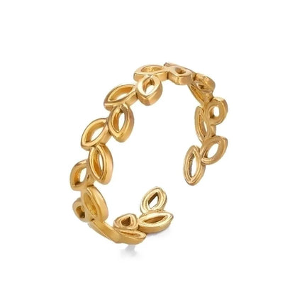 304 Stainless Steel 18K Gold Plated Minimalist Plating Leaves Open Rings