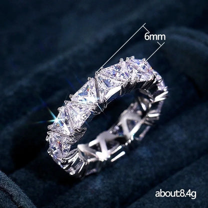 Whole Circle Full Inlaid Single Row Triangular Zircon Copper Ring Female