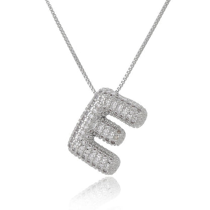 Copper Inlay Letter Zircon Pendant Necklace
