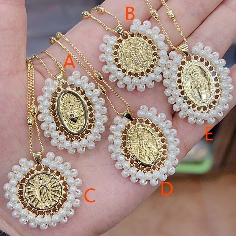 Casual Vacation Portrait Round Oval Copper Acrylic Pearl 18K Gold Plated Polishing Plating Necklace