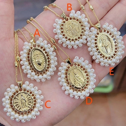 Casual Vacation Portrait Round Oval Copper Acrylic Pearl 18K Gold Plated Polishing Plating Necklace