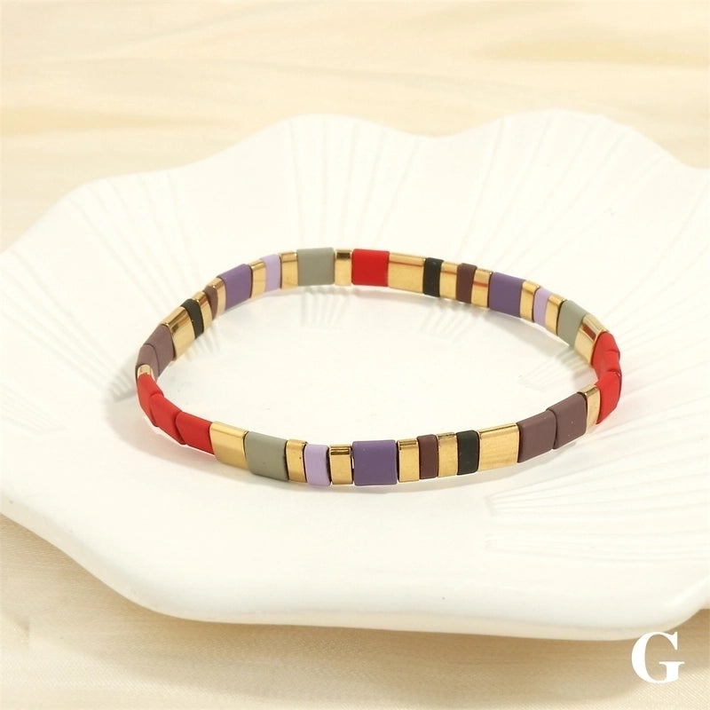 Bohemian Beach Square Copper Beaded Stoving Varnish Plating 18k Gold Plated Bracelets