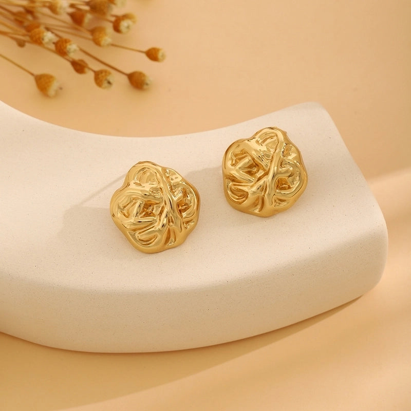 1 Pair Casual Minimalist Streetwear Waves Heart Shape Flower Plating 304 Stainless Steel Ear Studs