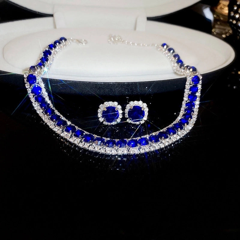 Explosions Zircon Diamond Geometric Necklace Earrings Suit Light Luxury Clavicle Chain High Sense Temperament Jewelry