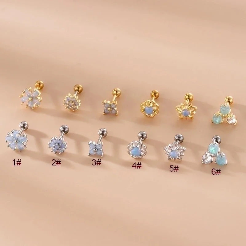 1 Piece Ear Cartilage Rings & Studs Fashion Star Flower 316L Stainless Steel Copper Inlaid Zircon