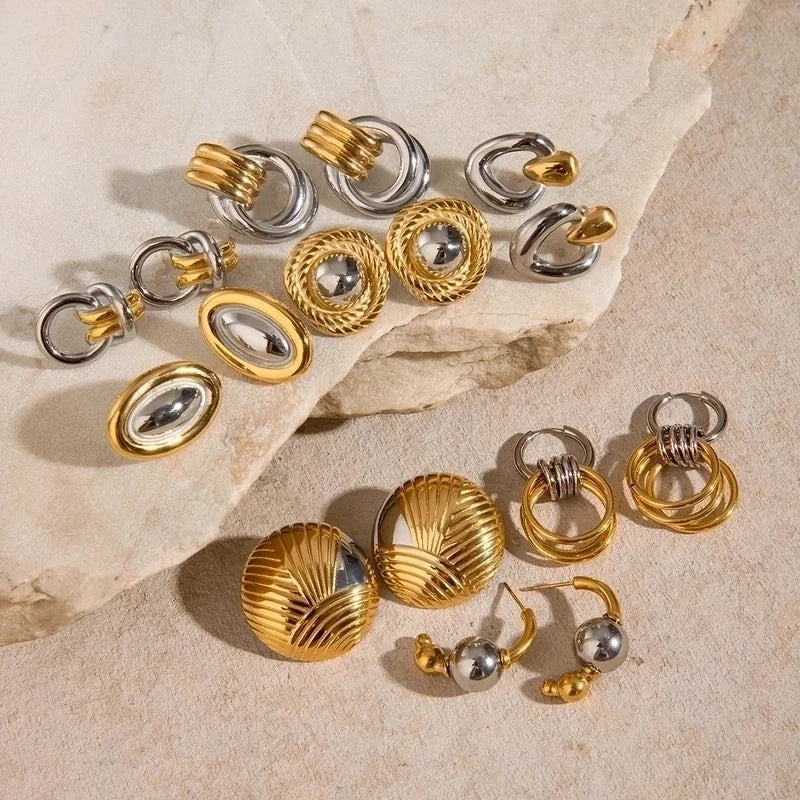 1 Pair Retro Minimalist Classic Style Geometric 304 Stainless Steel 18K Gold Plated Earrings Ear Studs