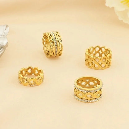 304 Stainless Steel 18K Gold Plated Minimalist Hollow Out Inlay Infinity Rhinestones Rings
