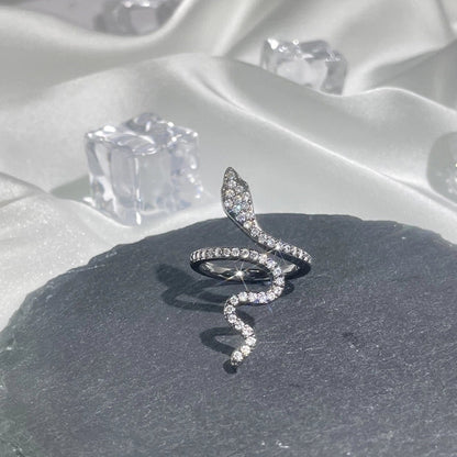 Hip-Hop Cool Style Snake Copper Plating Inlay Rhinestones Open Rings