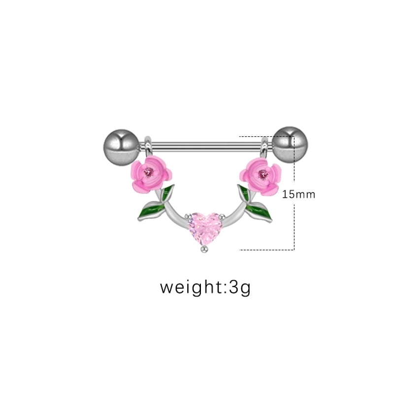 1 Piece Nipple Rings & Studs IG Style Shiny Heart Shape Flower 316L Stainless Steel Alloy Titanium Steel Epoxy Chain Inlay Resin Rhinestones Glass White Gold Plated Gold Plated