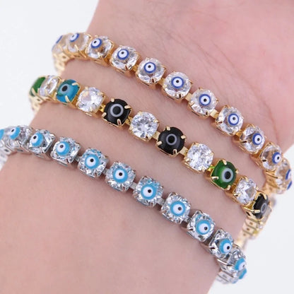 Glass Copper Tennis Chain 18K Gold Plated Inlay Devil's Eye Zircon Bracelets