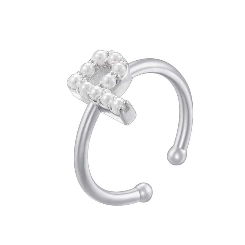 Copper 18K Gold Plated Plating Inlay Letter Artificial Pearls Open Rings
