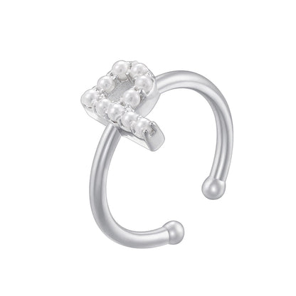 Copper 18K Gold Plated Plating Inlay Letter Artificial Pearls Open Rings