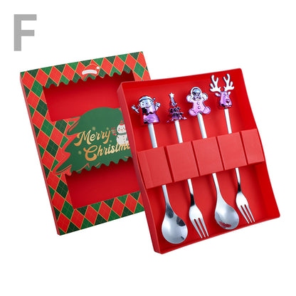 J Christmas Spoon Set Cartoon Colorful Santa Claus Christmas Tree Spoon Fork Coffee Dessert Spoon Gift Box