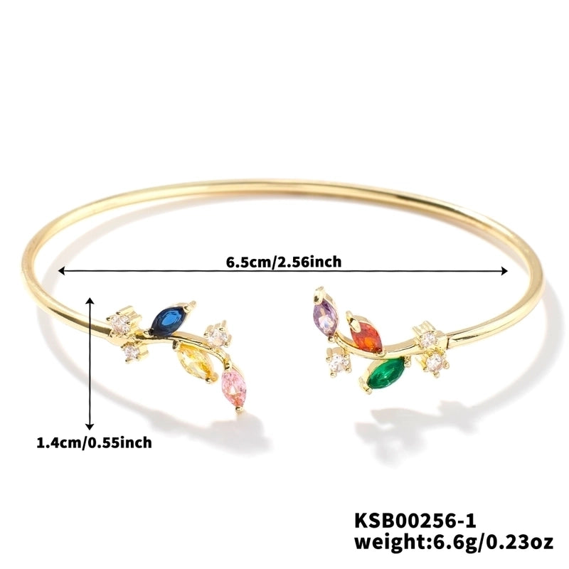 Copper K Gold Plated Shiny Metallic Inlay Geometric Leaf Zircon Bangle