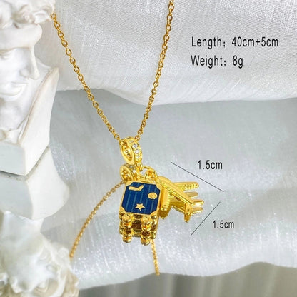 Copper Cable Chain Plating Four Leaf Clover Eiffel Tower Airplane Pendant Necklace