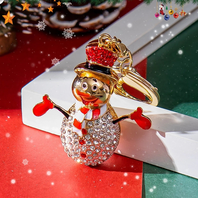 Cute Snowman Alloy Enamel Rhinestones Unisex Bag Pendant Keychain 1 Piece