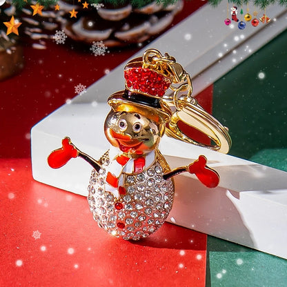 Cute Snowman Alloy Enamel Rhinestones Unisex Bag Pendant Keychain 1 Piece