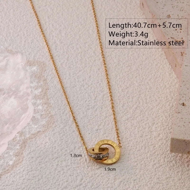 Minimalist Streetwear Solid Color 304 Stainless Steel Artificial Rhinestones 18K Gold Plated Plating Bracelets Necklace