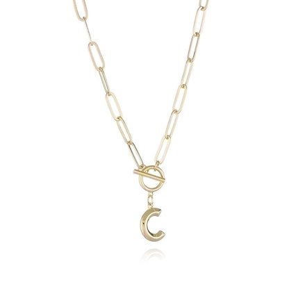 Copper Paperclip Chain Toggle Letter Pendant Necklace