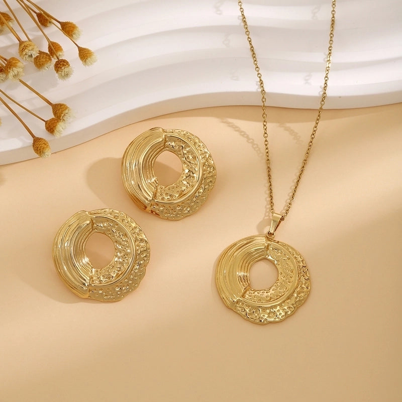 Elegant Retro Geometric Heart Shape Flower Stainless Steel Plating Jewelry Set