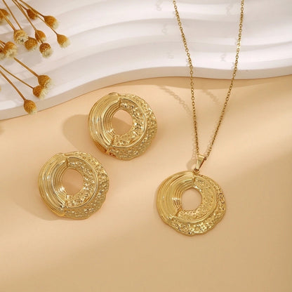 Elegant Retro Geometric Heart Shape Flower Stainless Steel Plating Jewelry Set