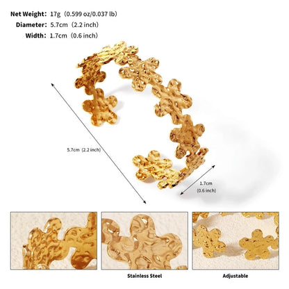 Modern Style Geometric Plant 304 Stainless Steel 18K Gold Plated Bangle In Bulk