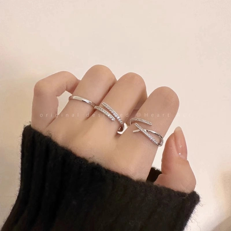 Minimalist Heart Shape Flower Bow Knot Copper Inlay Artificial Pearls Opal Zircon Rings