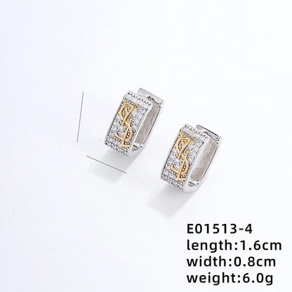 1 Pair Minimalist Commute Color Block Three-dimensional Inlay Copper Zircon Gold Plated Silver Plated Earrings