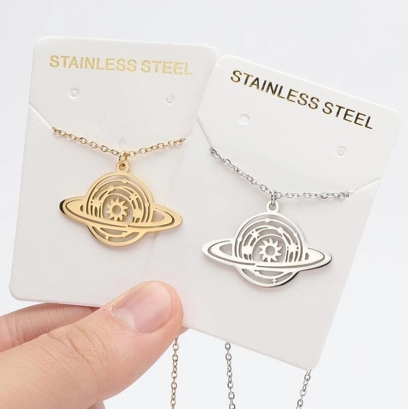 Titanium Steel Fashion Plating Hollow Out Human Face Letter Moon Pendant Necklace