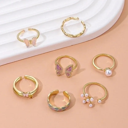 Ig Style Basic Geometric Butterfly Copper Plating Inlay Zircon 14k Gold Plated Open Rings