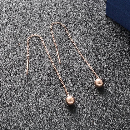 Warm Titanium Steel 18K Gold Beads Bean Earrings Female Temperament Simple Earrings Internet Celebrity Long Earrings Earrings