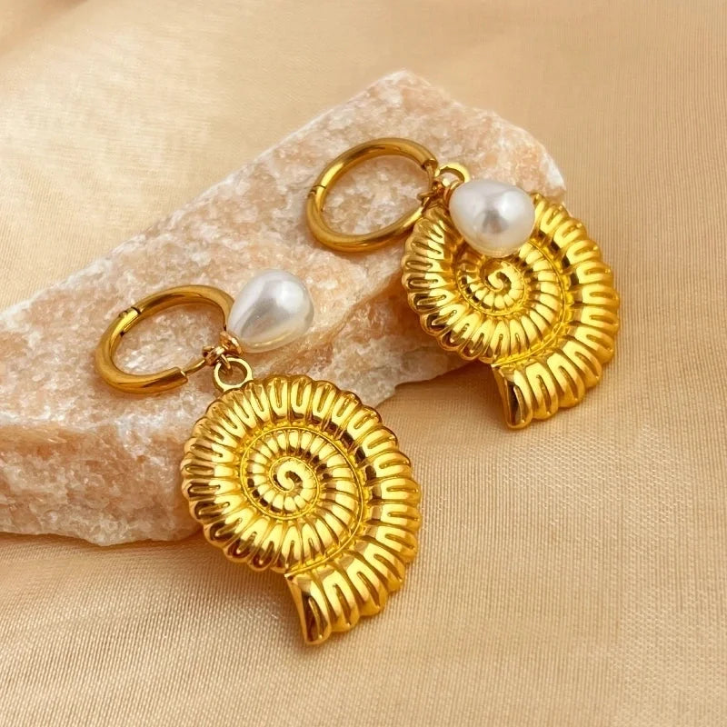 Retro Shell 201 Stainless Steel Gold Plated Plating Jewelry Set