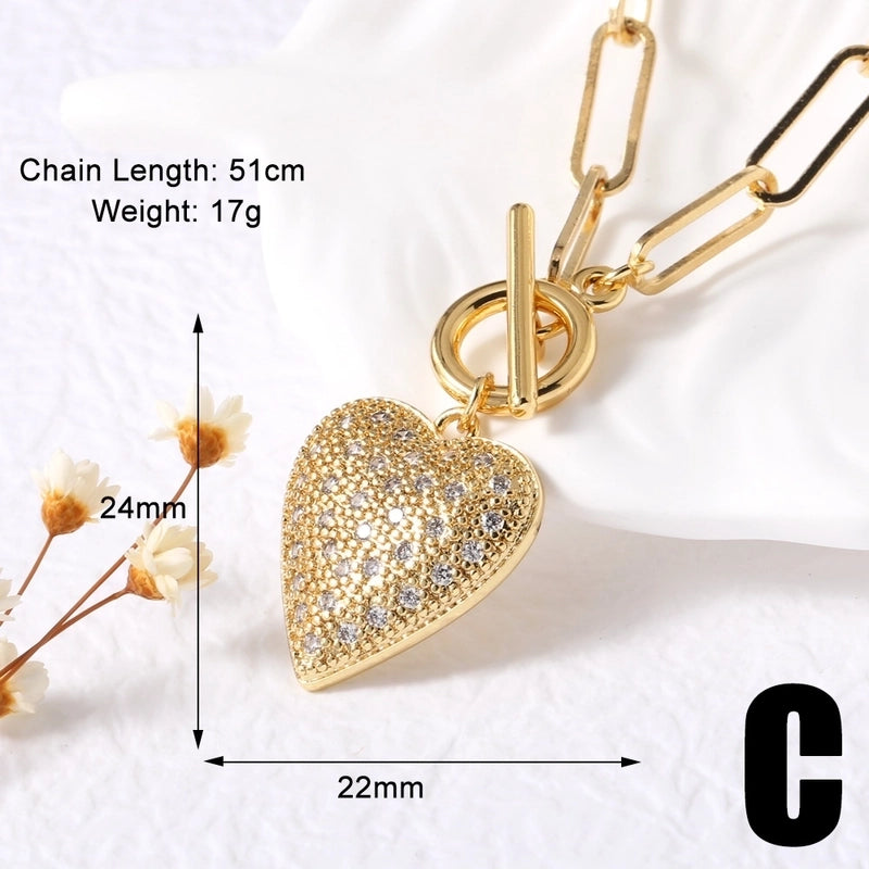 Modern Style Minimalist Water Droplets Heart Shape 201 Stainless Steel Copper Zircon 18K Gold Plated Inlay Pendant Necklace