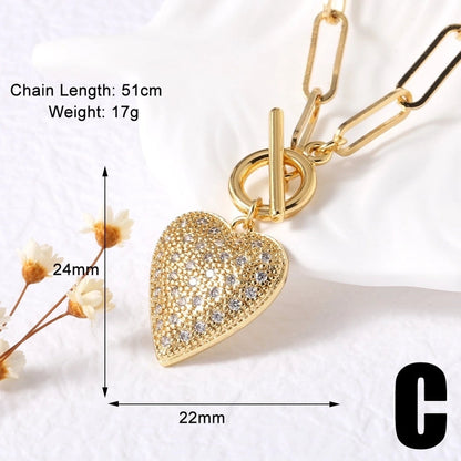 Modern Style Minimalist Water Droplets Heart Shape 201 Stainless Steel Copper Zircon 18K Gold Plated Inlay Pendant Necklace