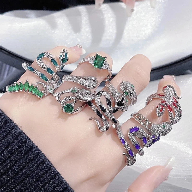 IG Style Snake Copper Plating Inlay Zircon Open Rings
