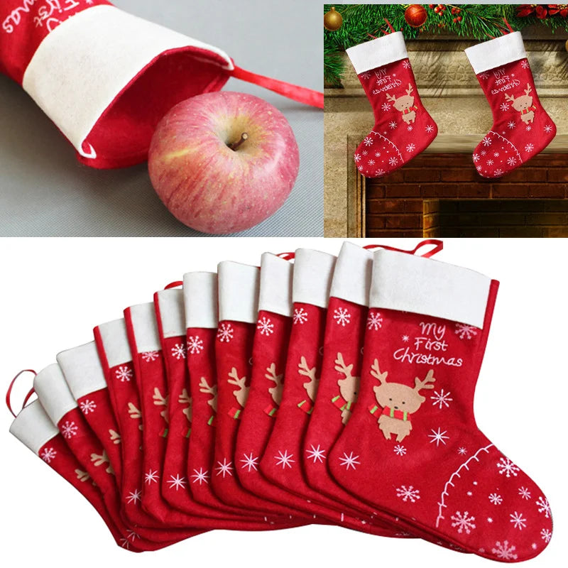 Christmas Stocking Felt Cloth Deer Small Gift Bag Fireplace Hanging Decoration Christmas Outfit