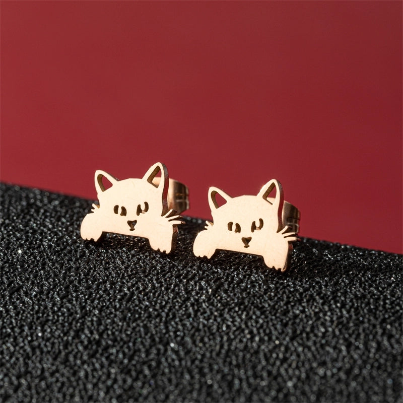 1 Pair Cute Basic Classic Style Dog Lion Cat Polishing Plating 304 Stainless Steel 18K Gold Plated Ear Studs